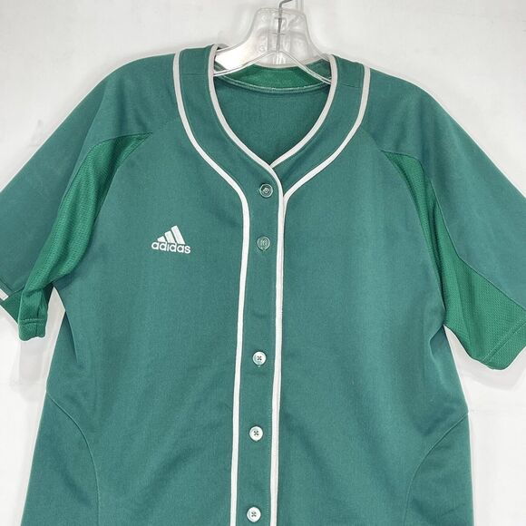 Adidas Baseball Jersey Green White Trim Size M Button Front Short Sleeve Women' - Picture 3 of 14